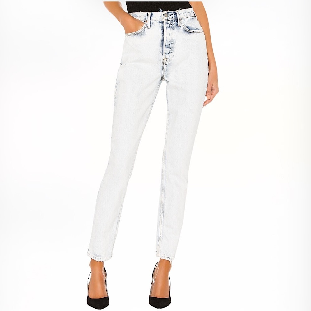 GRLFRND Light Wash White High-Rise Straight Jeans